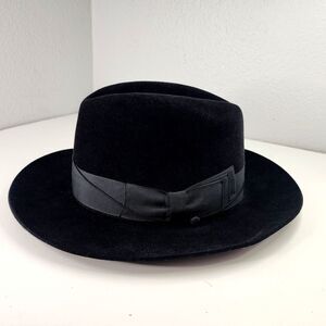 Selentino Black Wide Brim Fedora Hat Genuine Suede 7 1/2 JJ Hat Center NYC Dress